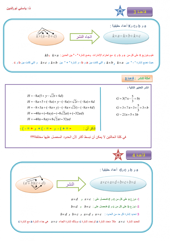 تمارين في النشر والتعميل والمتطابقات الهامة للمستوى الثالثة اعدادي