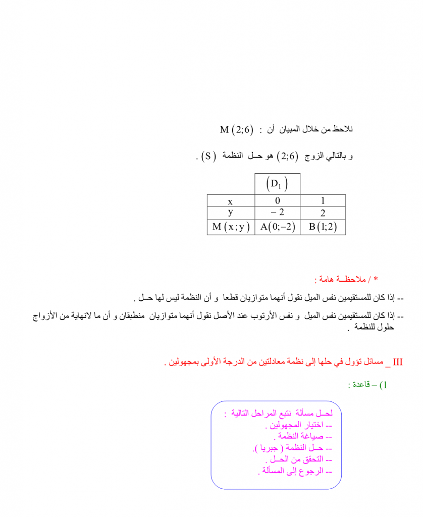 معادلتيــن من الدرجة الأولى بمجهــولين4