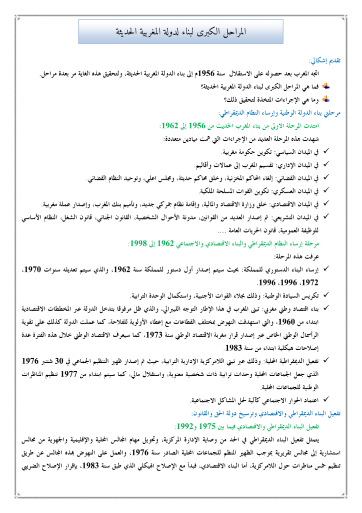 المراحل الكبرى لبناء لدولة المغربية الحديثة