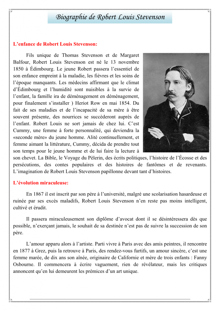 La biographie de robert louis stevenson