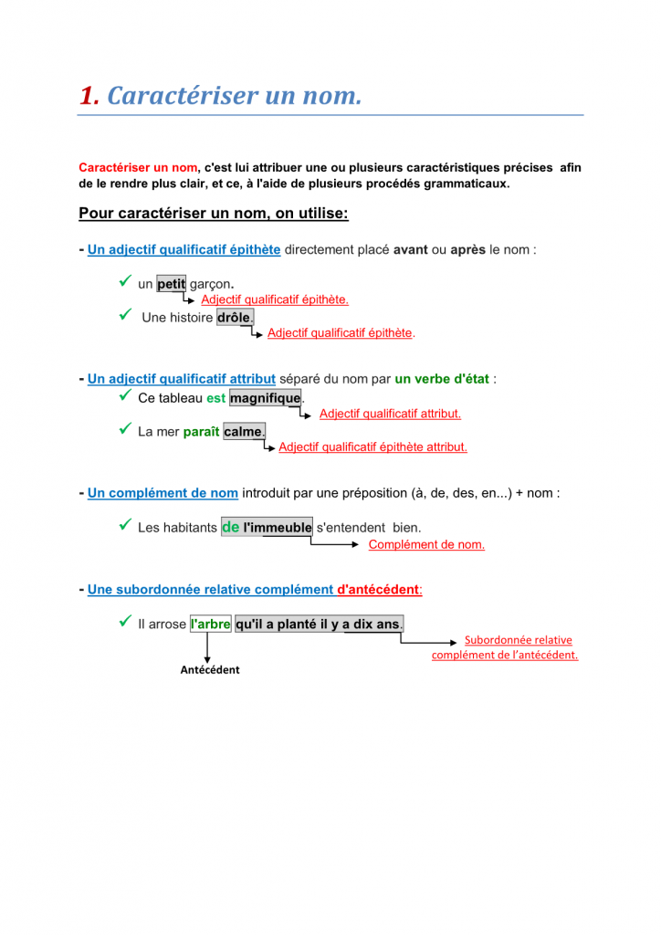 درس Caractériser un nom للسنة الثالثة إعدادي