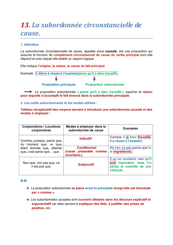 درس La subordonnée circonstancielle de cause الثالثة إعدادي