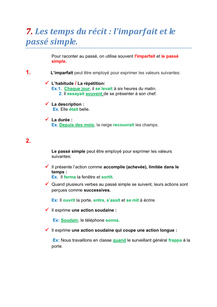 درس Les temps du récit l’imparfait et le passé simple الثالثة إعدادي