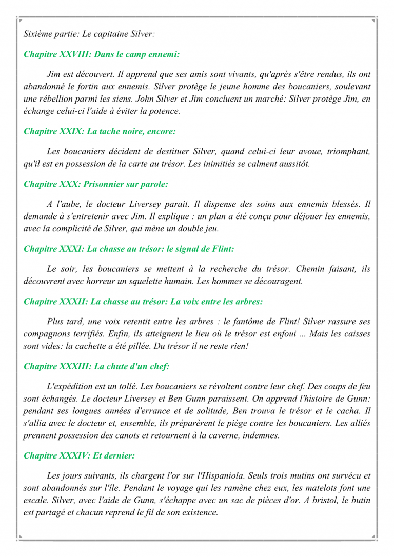 Résumé L'ile Au Trésor 5ème L’Île au trésor Résumé des chapitres | Page 5 of 5 | الدراسة