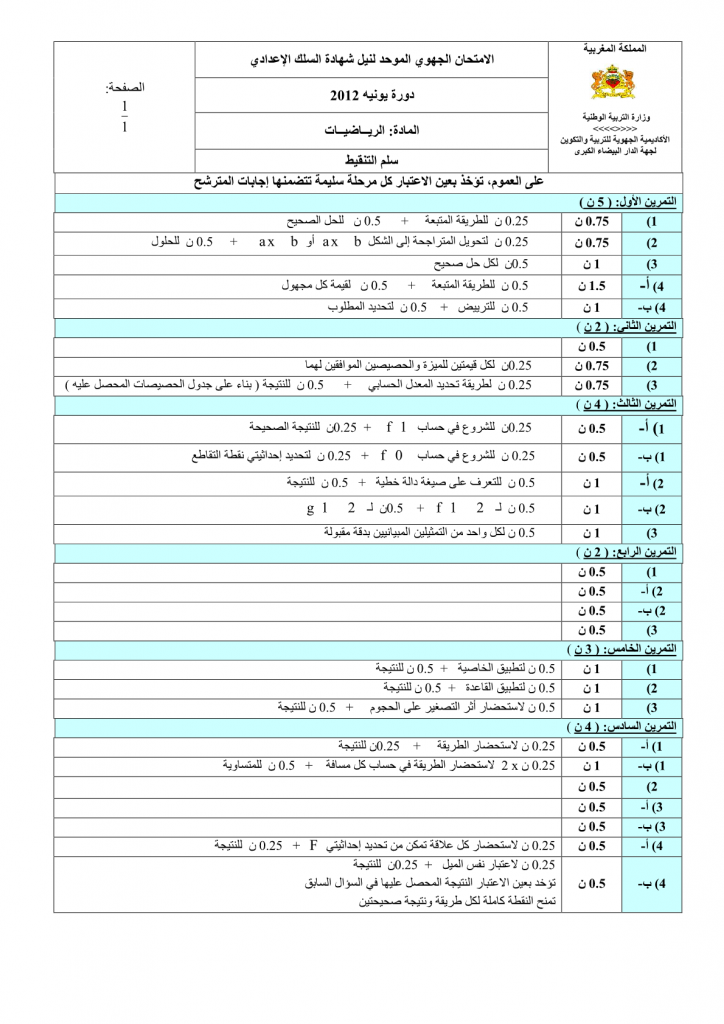 الامتحان الجهوي الموحد لنيل شهادة السلك الإعدادي لجهة الدار البيضاء الكبرى