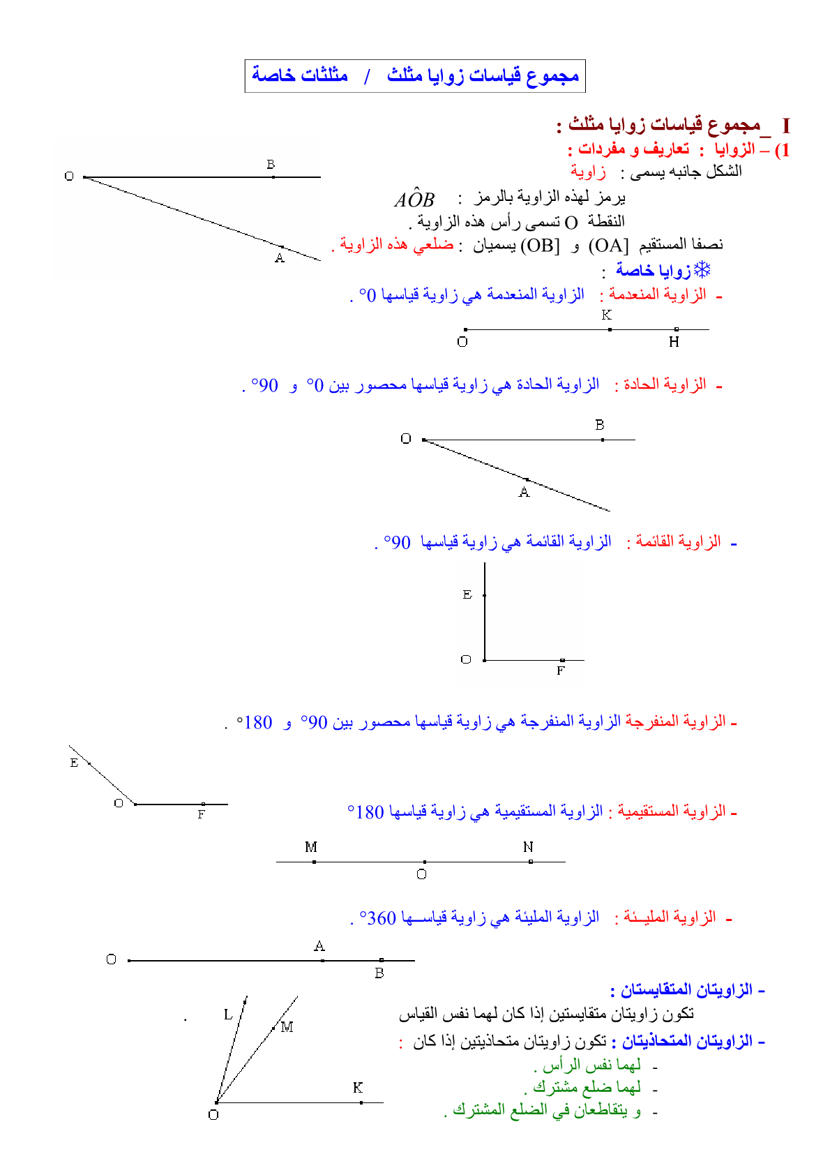 مجموع قياس الزاويتان المتتامتان ٩٠