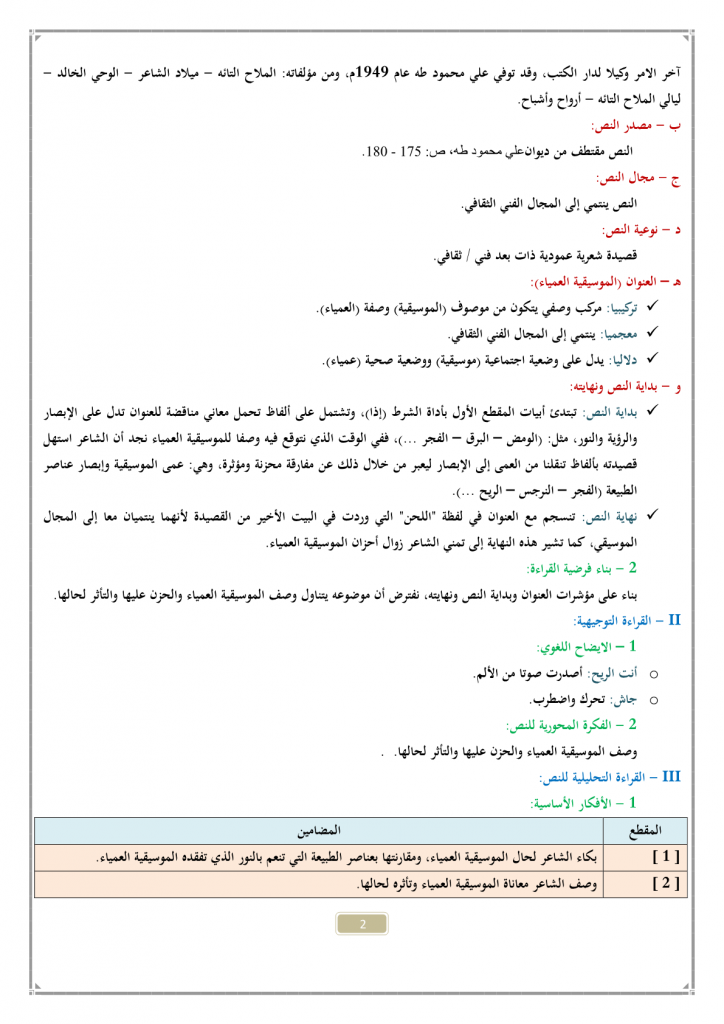 درس تحضير نص الموسيقية العمياء للسنة الثالثة إعدادي