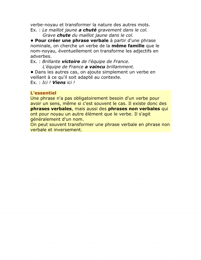 La Phrase Verbale Et La Phrase Non Verbale Exercices Pdf