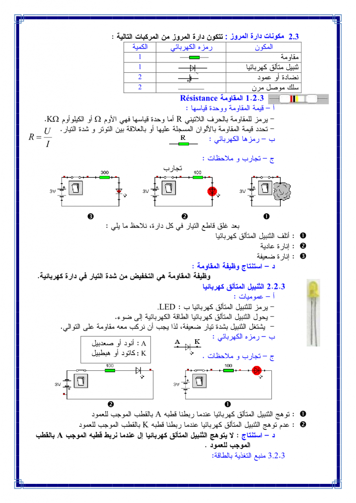 درس دراسة تركيبة كهروبية للسنة الثالثة إعدادي
