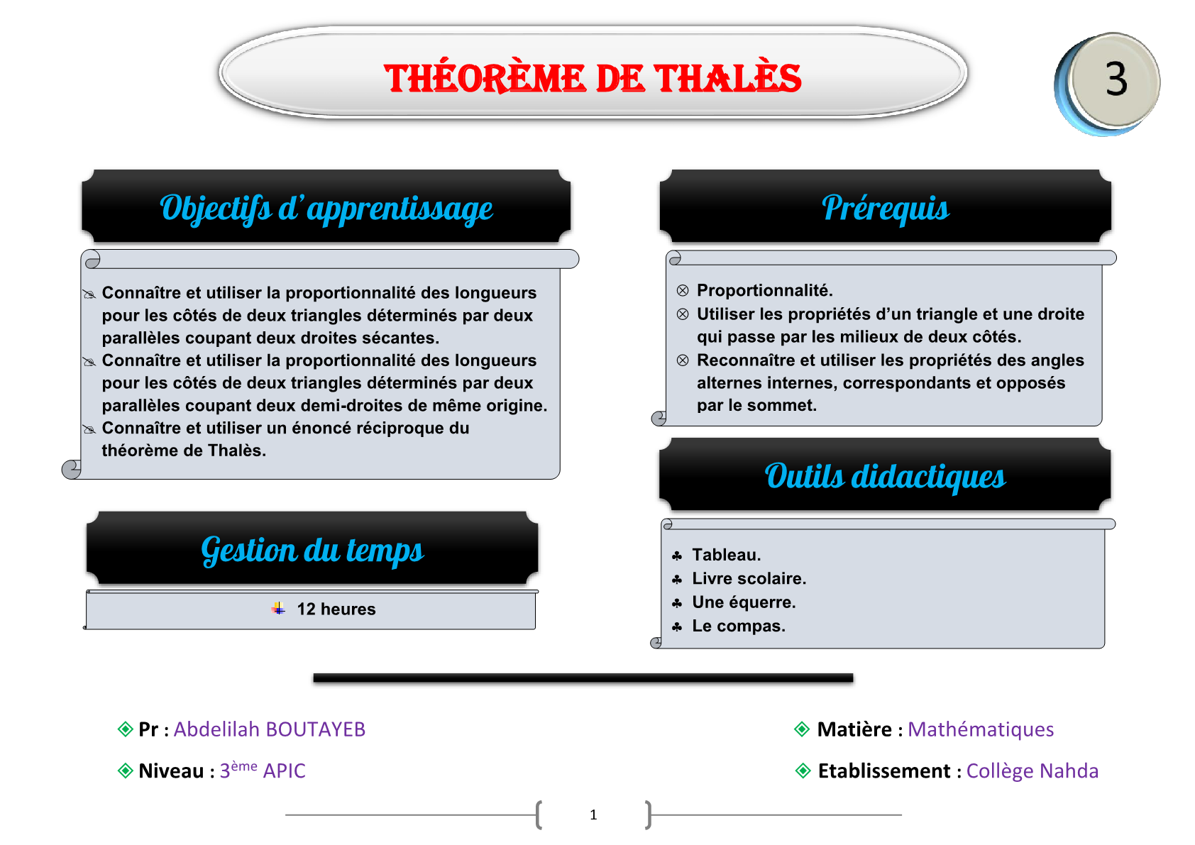 théorème de Thalès 3eme annee college